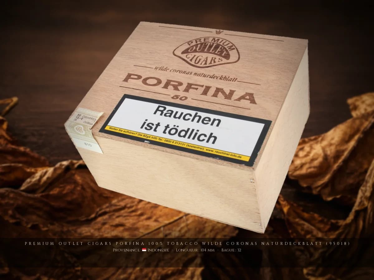 Premium Outlet Cigars Porfina 100% Tobacco Wilde Coronas cape naturelle (95018), cigare Premium Outlet Cigars, Indonésie