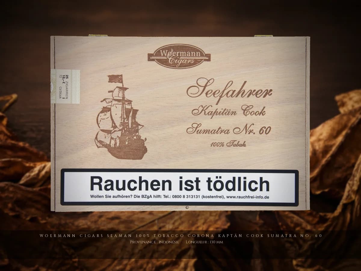 Woermann Cigars Seaman 100% Tobacco Corona Kaptän Cook Sumatra No. 60 — Woermann Cigars — Indonésie